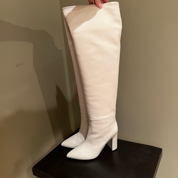 Leather ivory knee high boots - Picture 4 of 7
